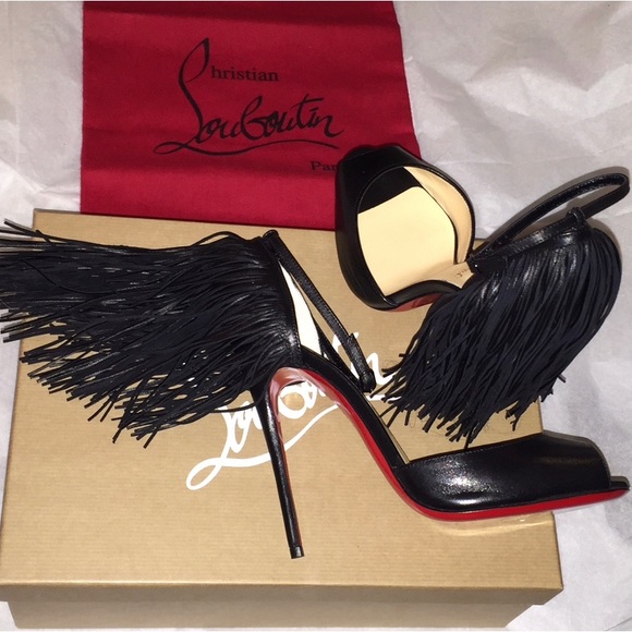 Christian Louboutin Heel Shoes Size 7 Black Leather Fringe NWT - Picture 6 of 7